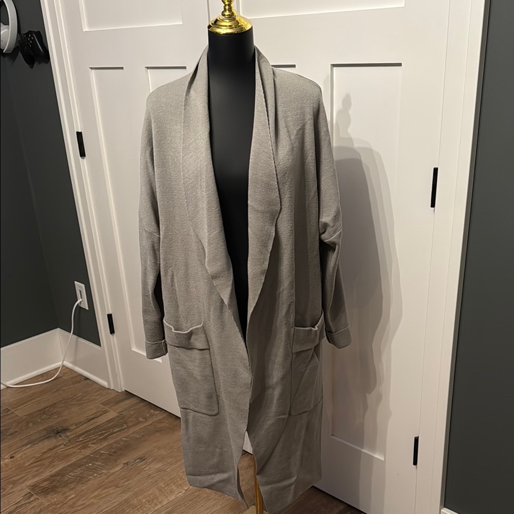 Gray Open Front Cardigan